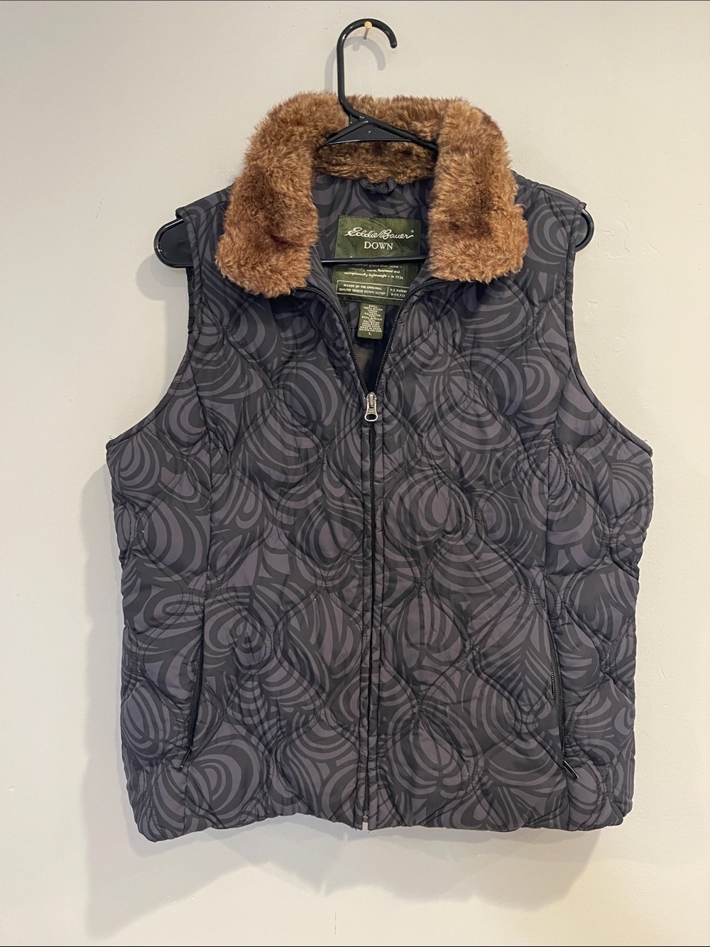 Eddie Bauer Quilted Down Vest with Faux Fur Collar - Size Large